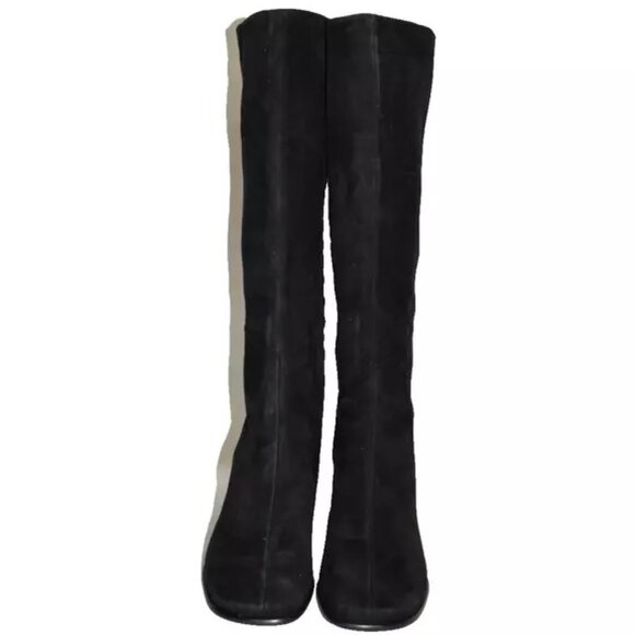 $650 VINCE Maggie Suede Tall Boots SUEDE BLOCK SQUARE BLACK 6 (MF27) - Picture 3 of 8